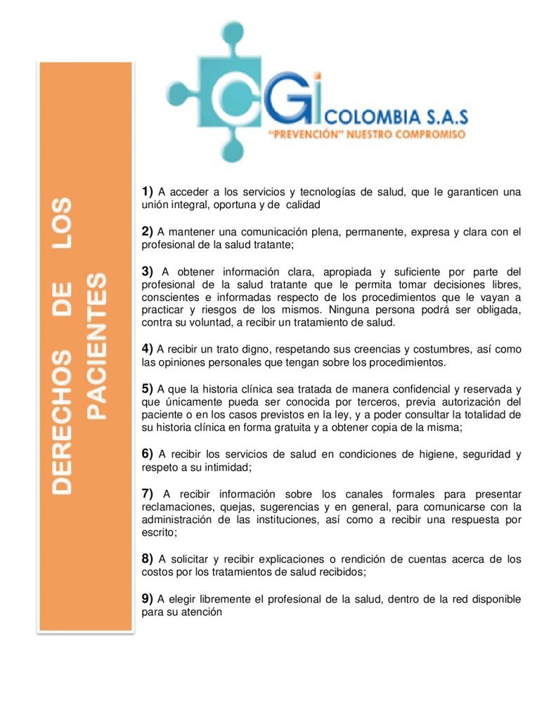 Derechos Y Deberes De Los Pacientes – CGI Colombia S.A.S